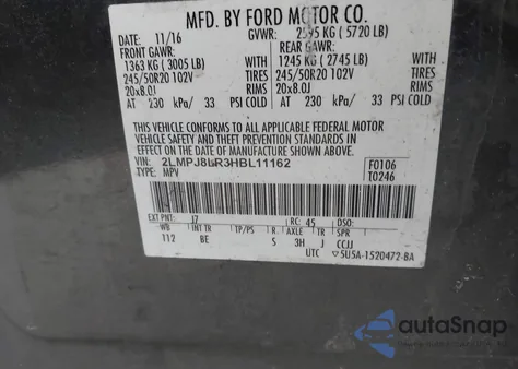 2017 Lincoln Mkx Reserve from USA, damaged, VIN 2LMPJ8LR3HBL11162